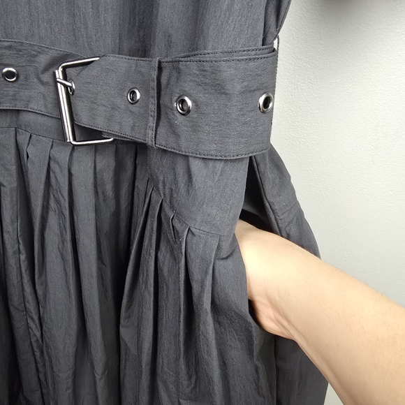 Co Short-Sleeve Belted A-line Midi Dress Black Womens Size L Minimalist Elegance - Picture 4 of 13